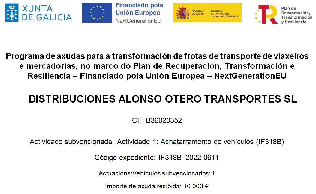 Programa de axudas para a transformación de frotas de transporte de viaxeiros e mercadorías, no marco do Plan de Recuperación, Transformación e Resiliencia – Financiado pola Unión Europea – NextGenerationEU